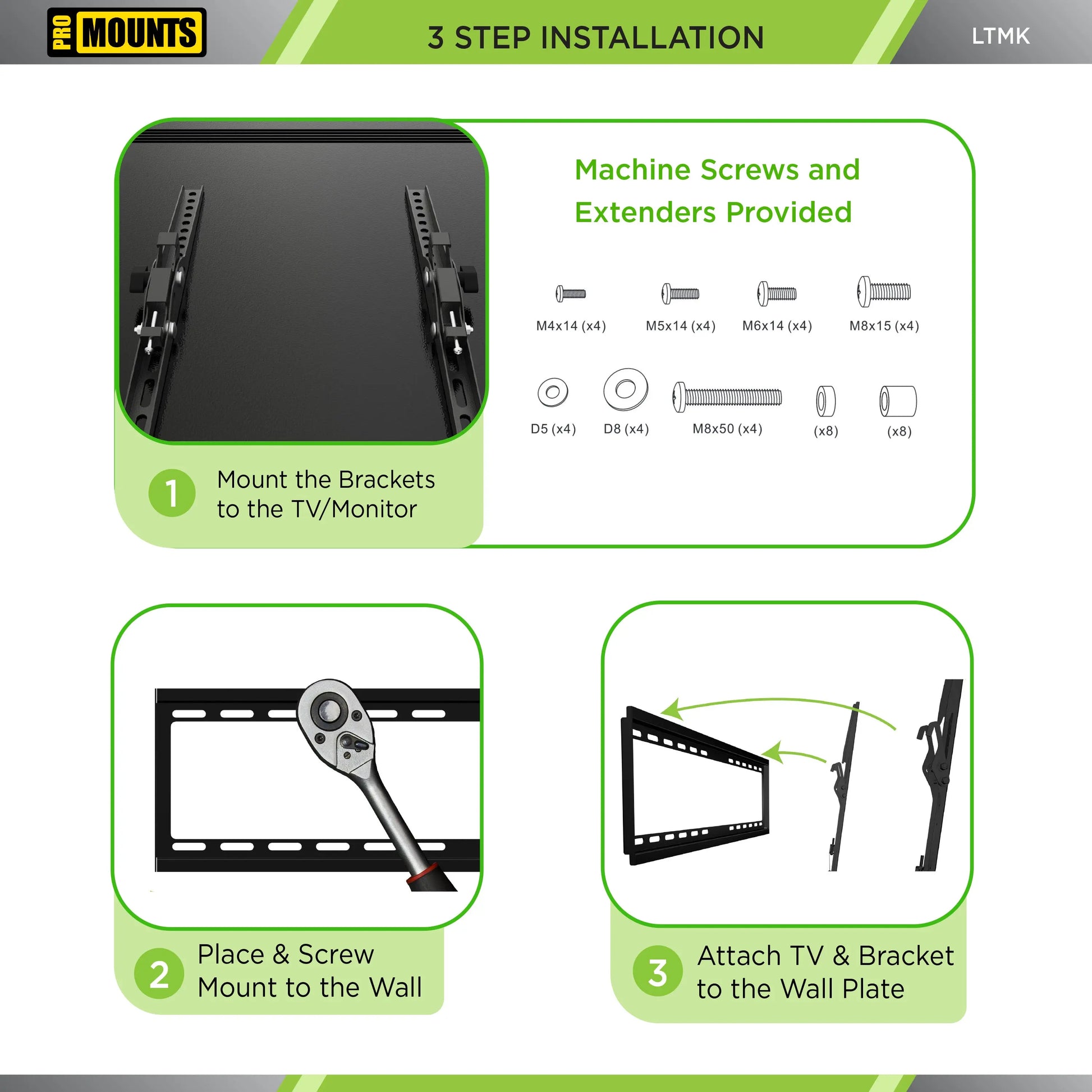 ProMounts Tilting TV Wall Mount for 42"-75" Screens Holds up to 100 lbs with HDMI Cable and Screen Cleaner (LTMK) ProMounts