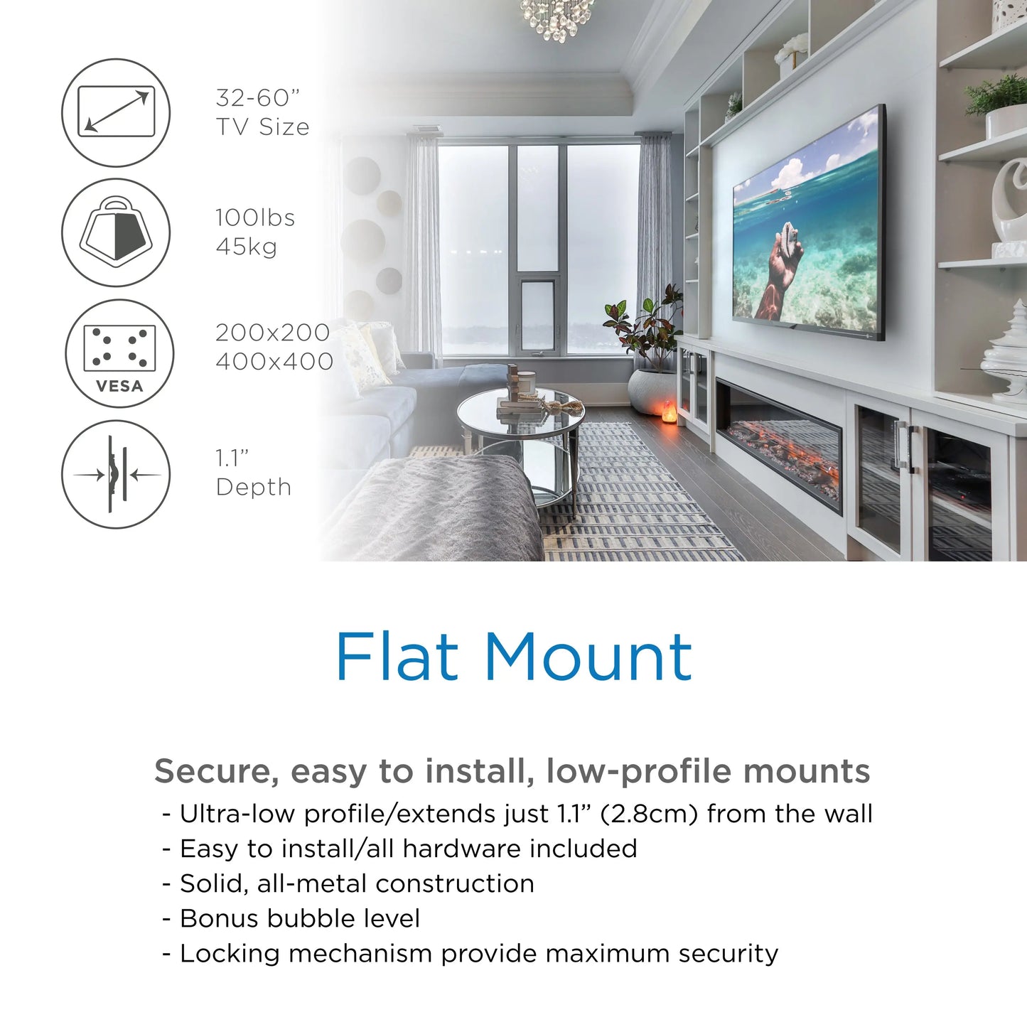 ProMounts Flat / Fixed TV Wall Mount for 32" to 60" TVs Holds Up to 70lbs (MF442) - ProMounts
