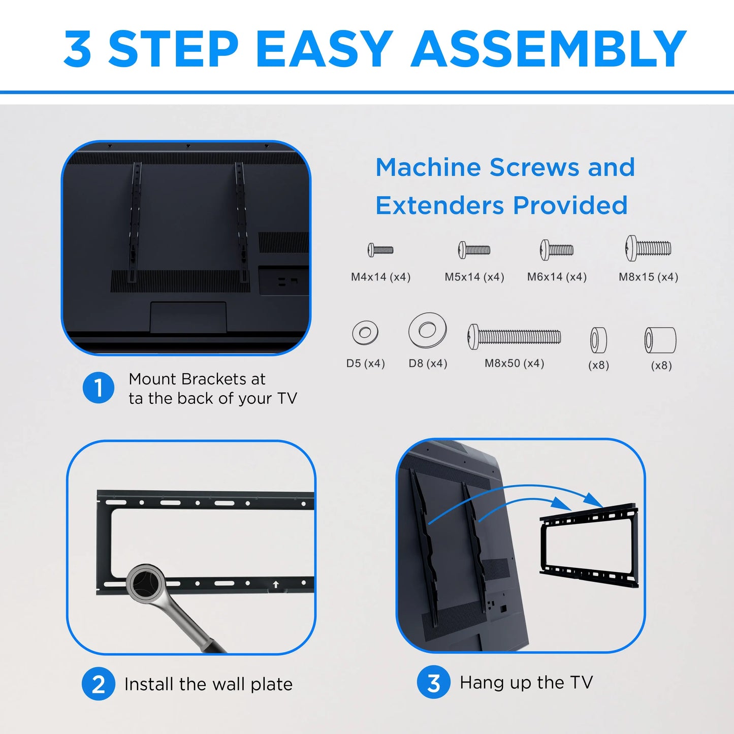 ProMounts Flat / Fixed TV Wall Mount for 42" to 80" TVs, holds up to 143 lbs.(MF642) ProMounts