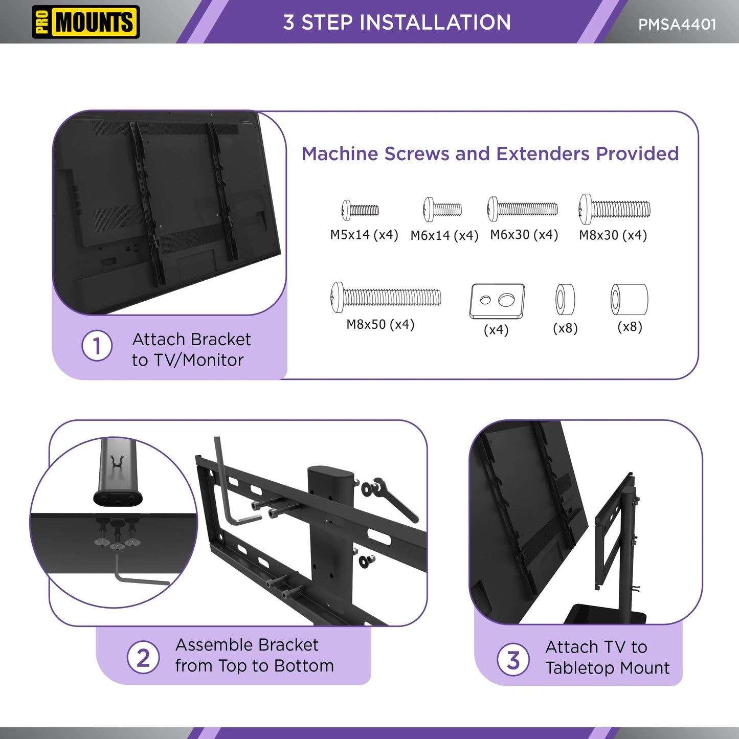 ProMounts Tabletop TV Stand Mount for 37"-65 TVs Holds up to 88lbs (PMSA4401) - ProMounts