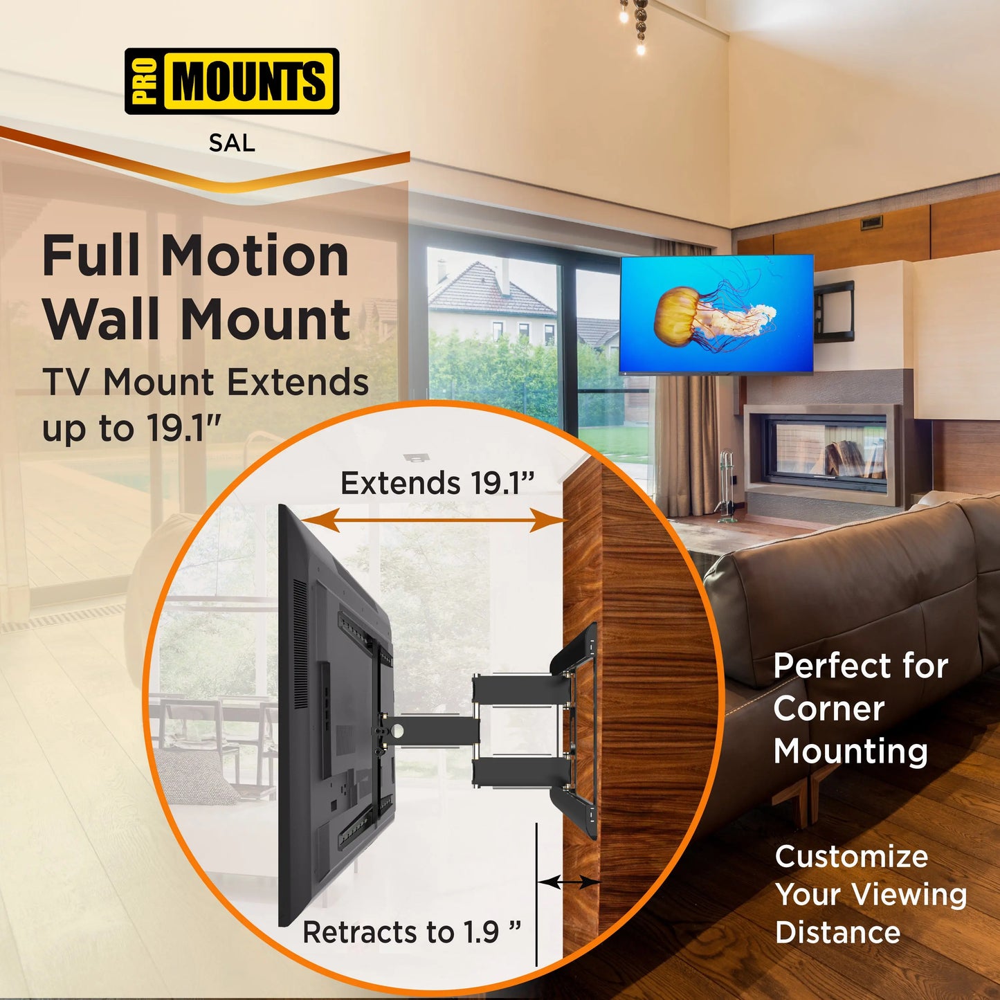ProMounts Articulating / Full-Motion TV Wall Mount for 37" - 85" Screens Holds up to 120 lbs (SAL) ProMounts