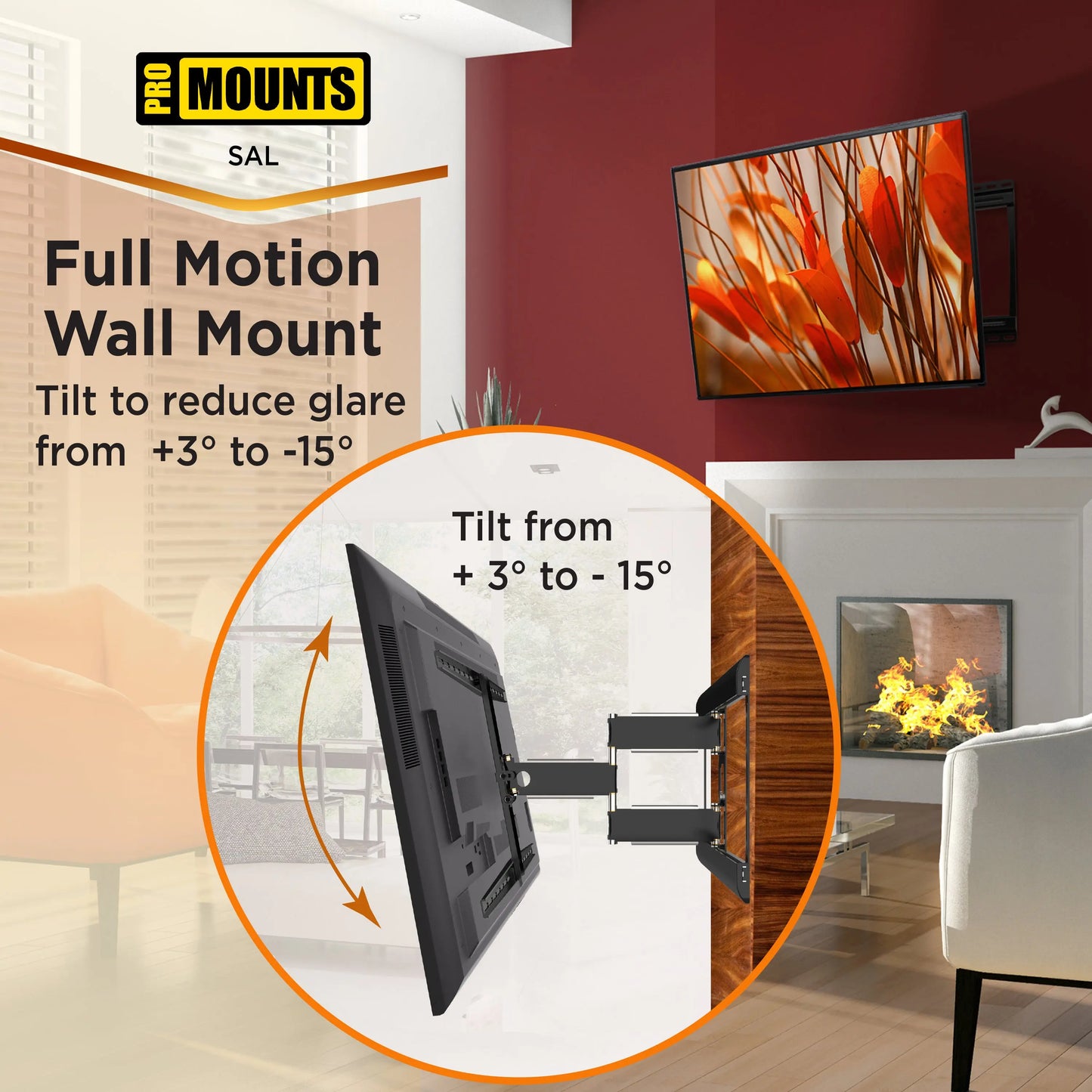 ProMounts Articulating / Full-Motion TV Wall Mount for 37" - 85" Screens Holds up to 120 lbs (SAL) ProMounts