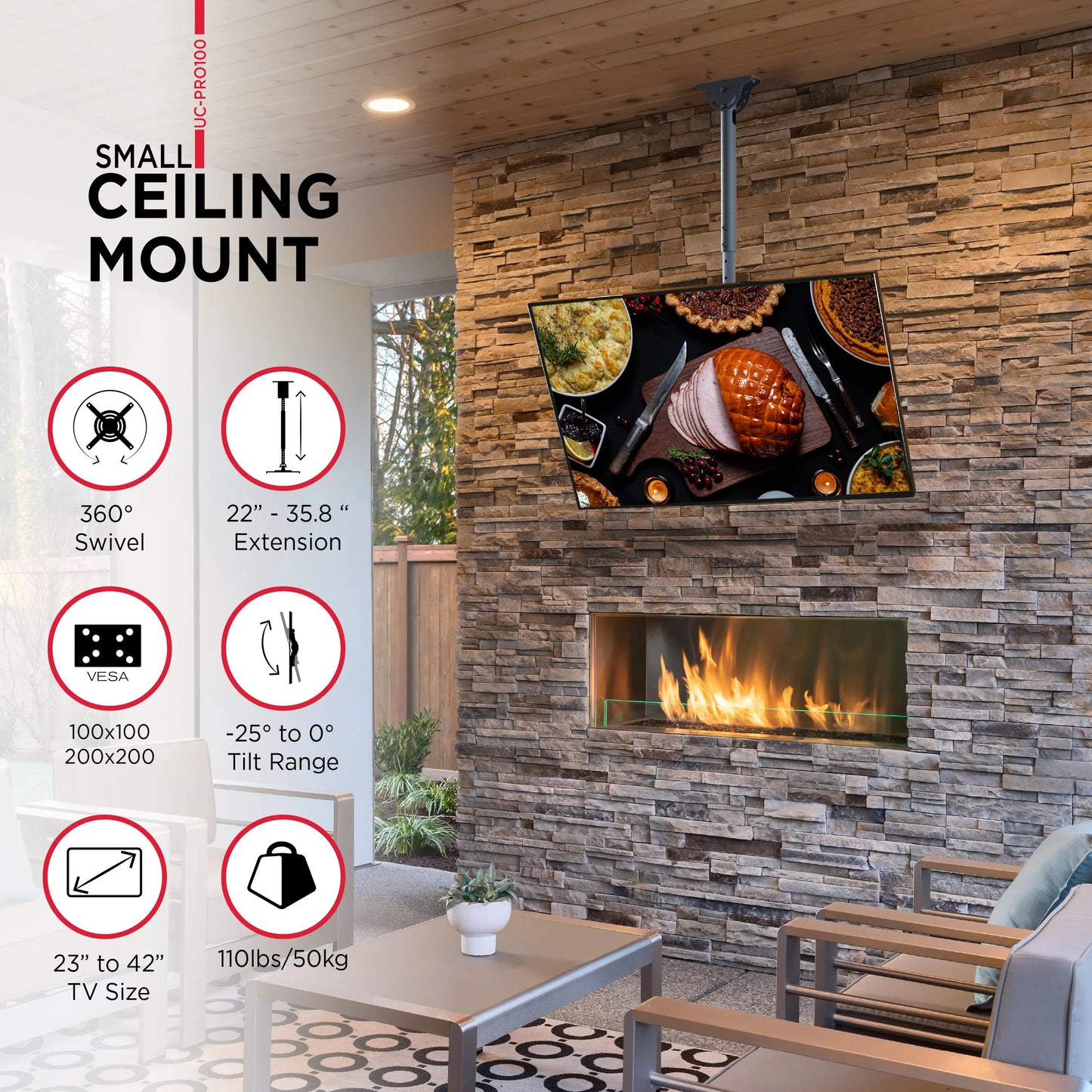 ProMounts Swivel TV Ceiling Mount for 23" to 42" TVs Holds Up to 110lbs (UC-PRO100) - ProMounts