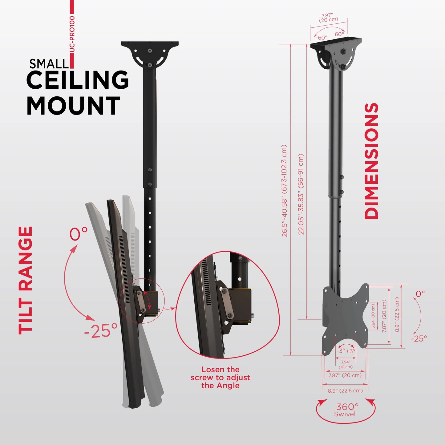 ProMounts Swivel TV Ceiling Mount for 23" to 42" TVs Holds Up to 110lbs (UC-PRO100) - ProMounts