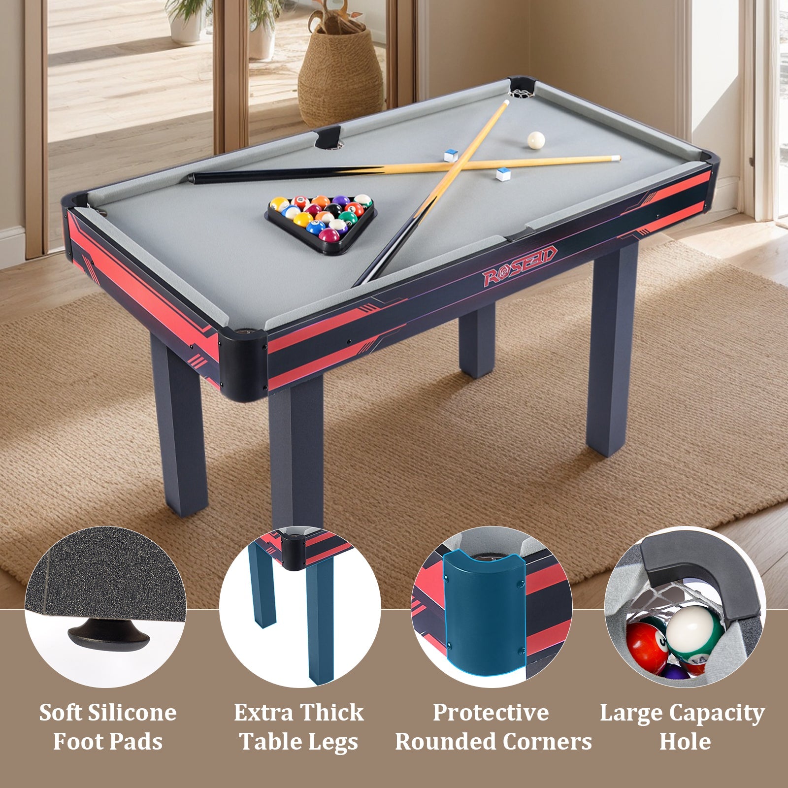 ROSEED 48" Complete Set Pool Table, Compact Size with Premium Velvet Tabletop and Solid Cue Sticks (GS-BT-2355) ProMounts