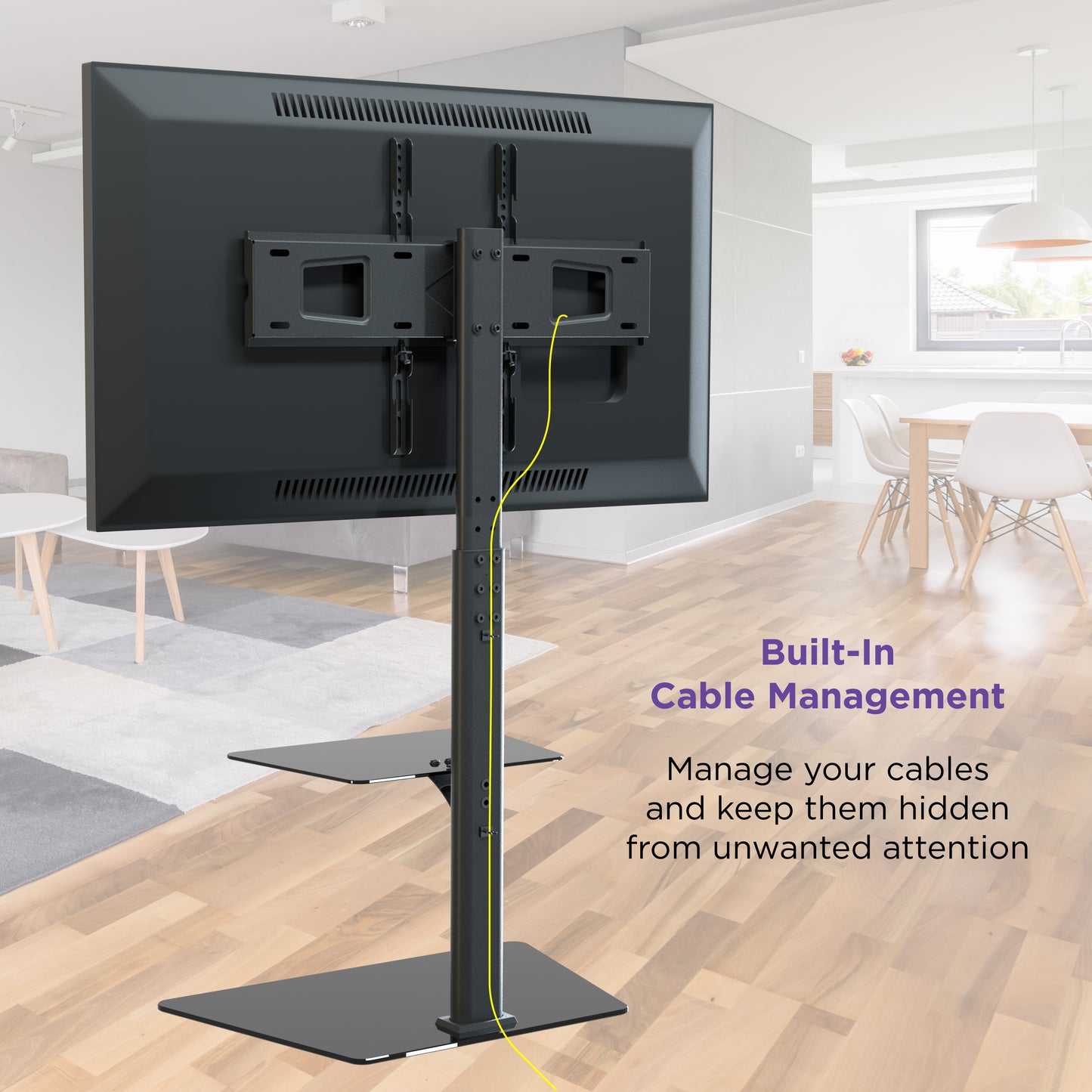 ProMounts TV Floor Stand Mount for 37" to 72" TVs with Height Adjustable Shelf and 25° Swivel (AFMSS6402)