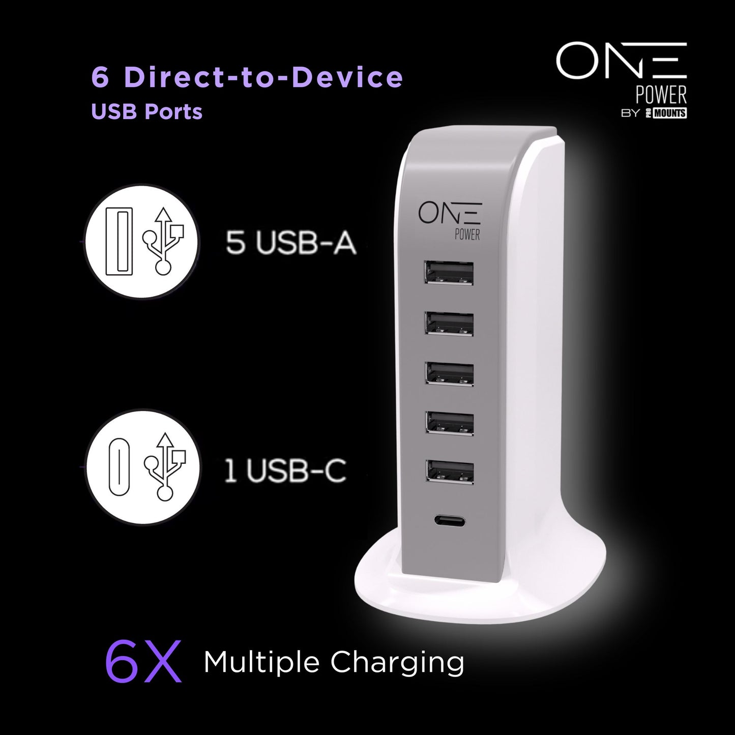 ONE Products 6 USB Port Desktop Charging Power Tower Hub (OPT061)