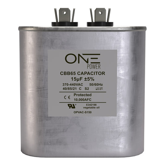 ONE Power 15-MFD, 370V or 440V Single Run A/C Capacitor 15 uF CBB65B Air Conditioner Capacitors for AC Unit Fan Motor Start or Heat Pump or Condenser Straight Cool (OPCSR15)