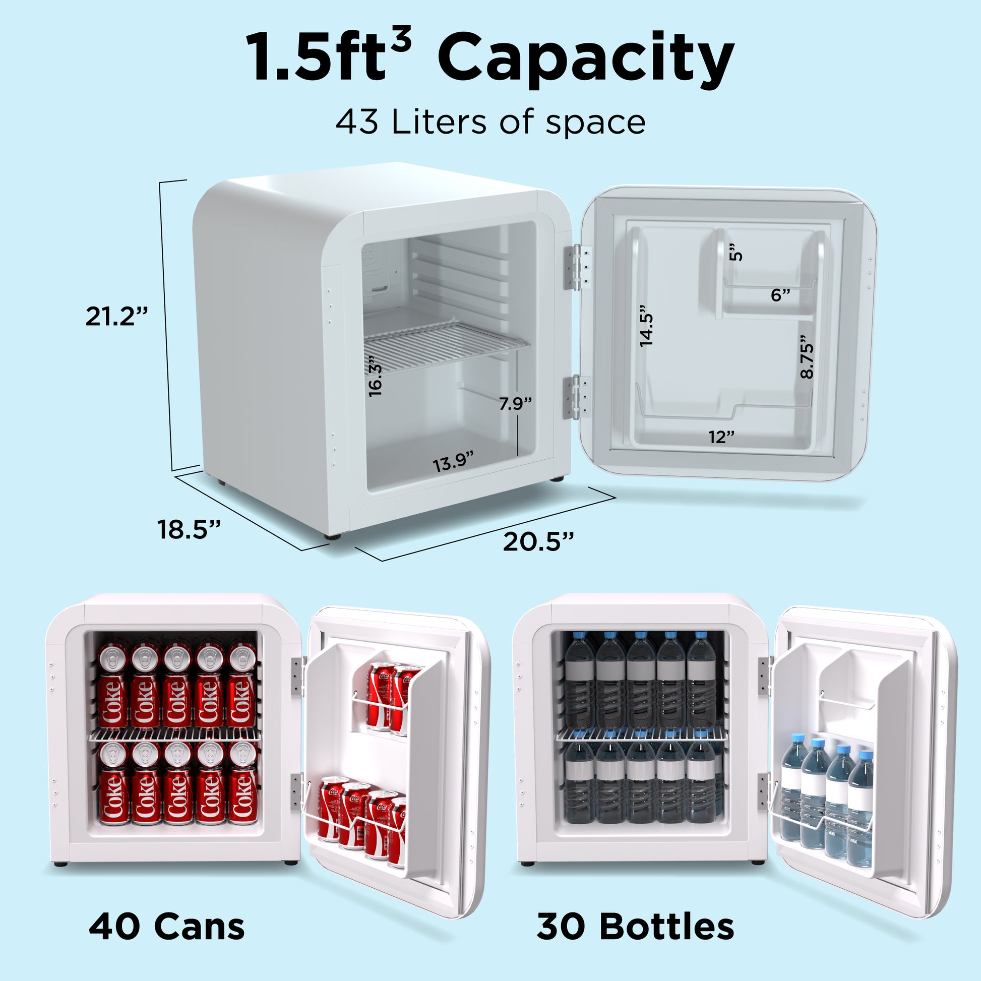 Husky Premium 43L Retro Style 1.5 C.ft. Freestanding Mini Fridge in White - ProMounts