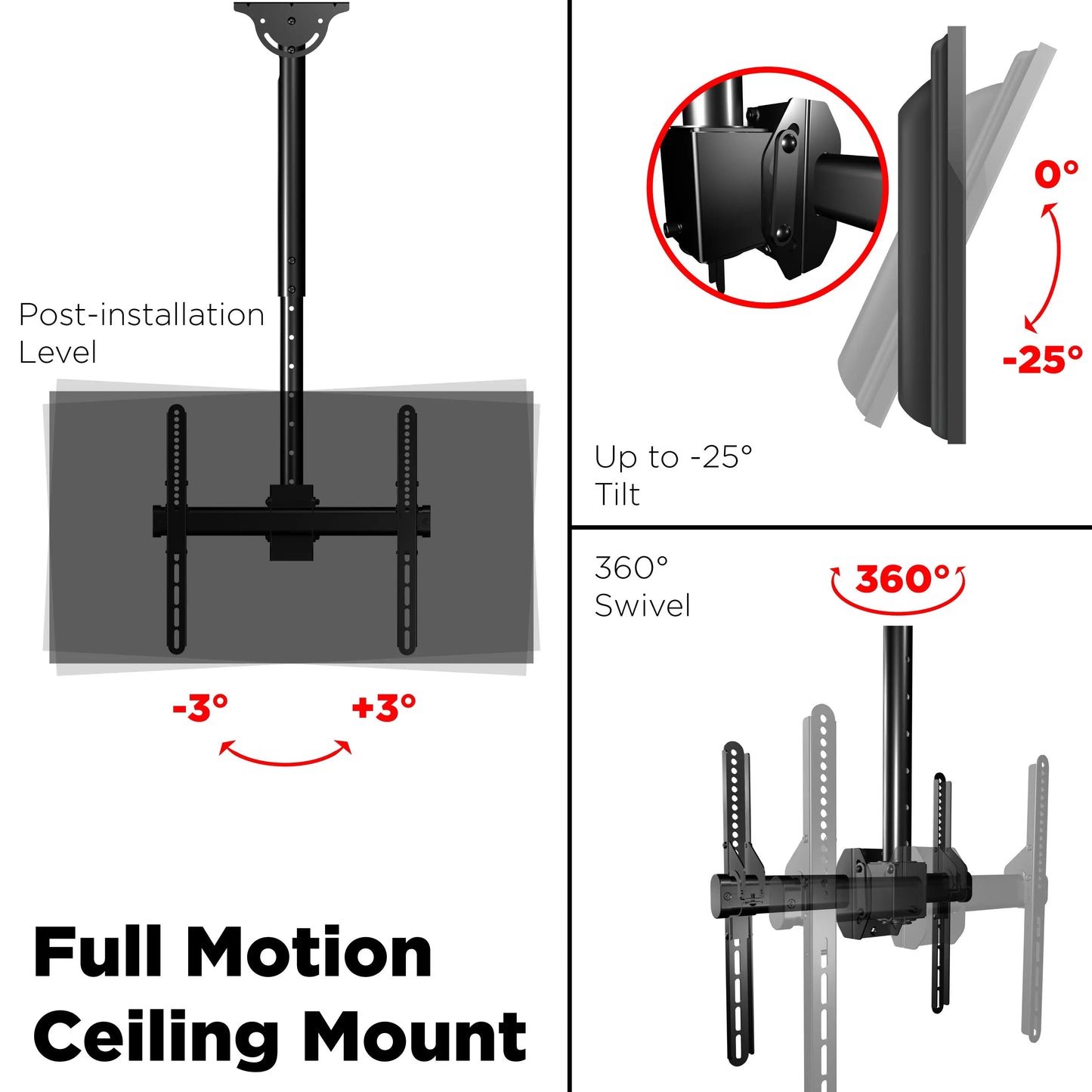 ProMounts Premium Ceiling Tilt/Swivel TV Ceiling Mount Fits Most 24-55 inch, Holds 110 lbs (UC-PRO210) ProMounts