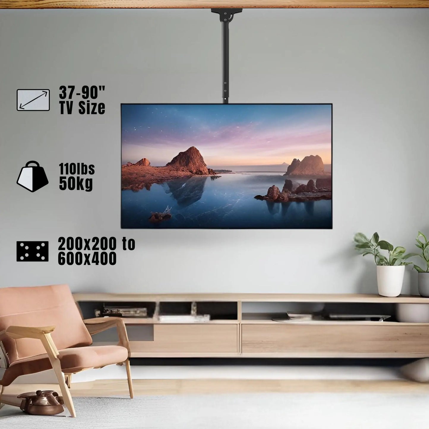 ProMounts Tilt and Swivel Ceiling TV Mount 37-90 Inch Screens Holds up to 110Lbs. (UC-PRO310XL) ProMounts