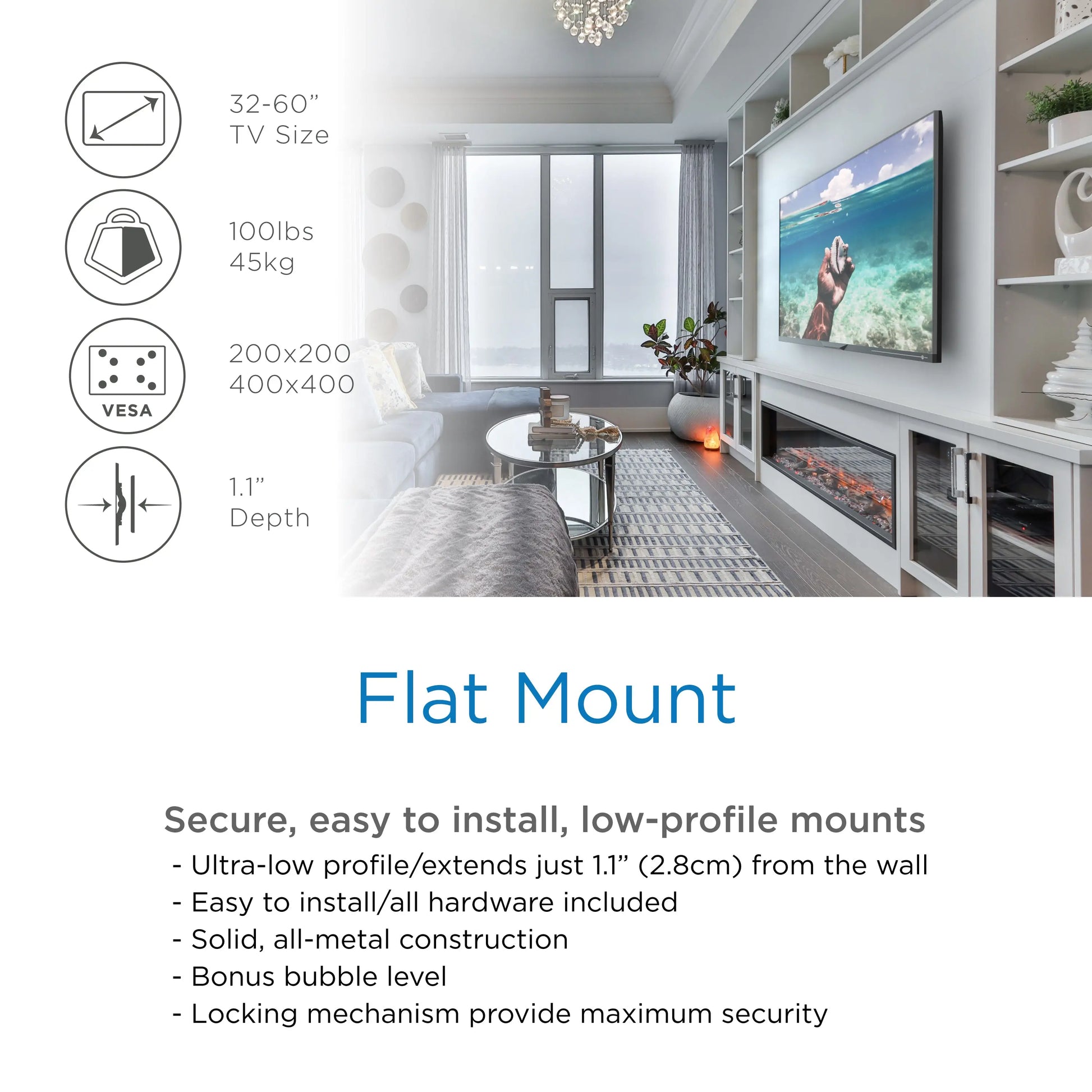 ProMounts Flat / Fixed TV Wall Mount for 32" to 60" TVs Holds Up to 70lbs (MF442) - ProMounts